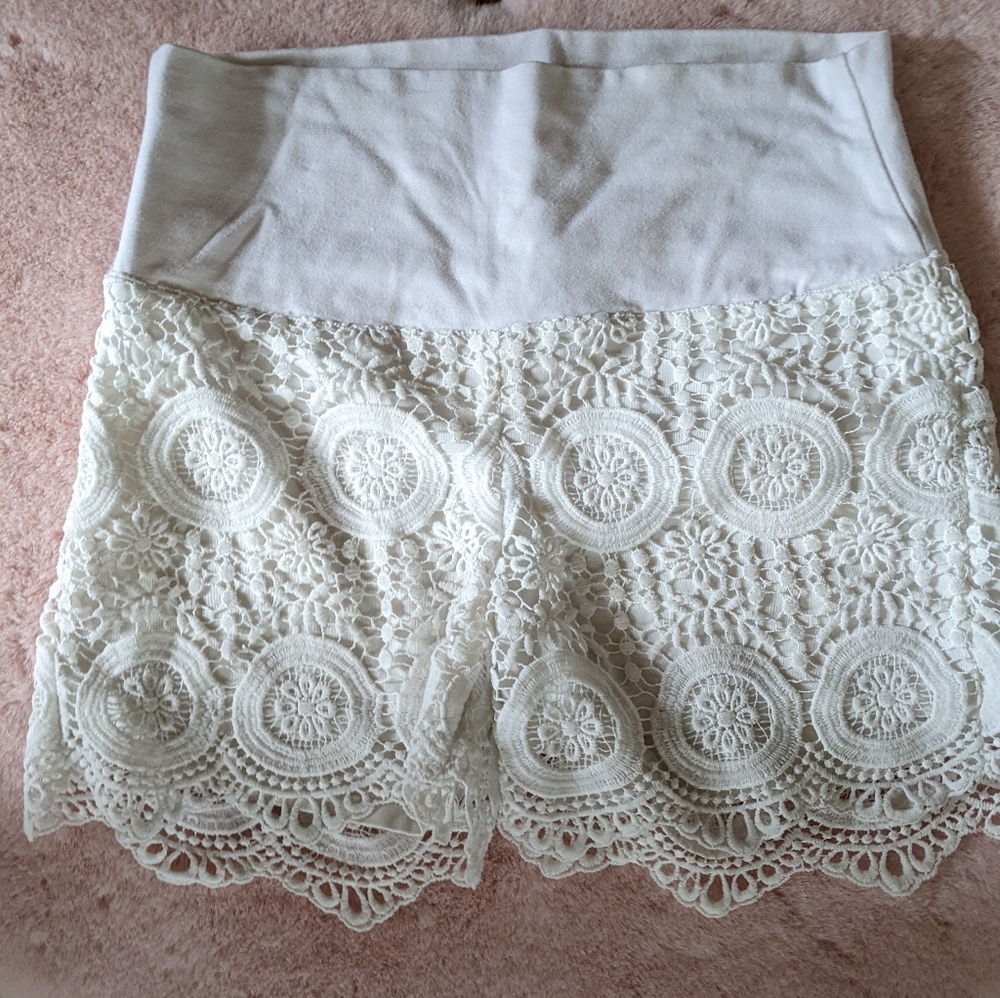 Maternity white lace shorts